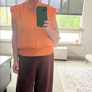 Evereve Vibrant Orange Blouse with Ruffle Details